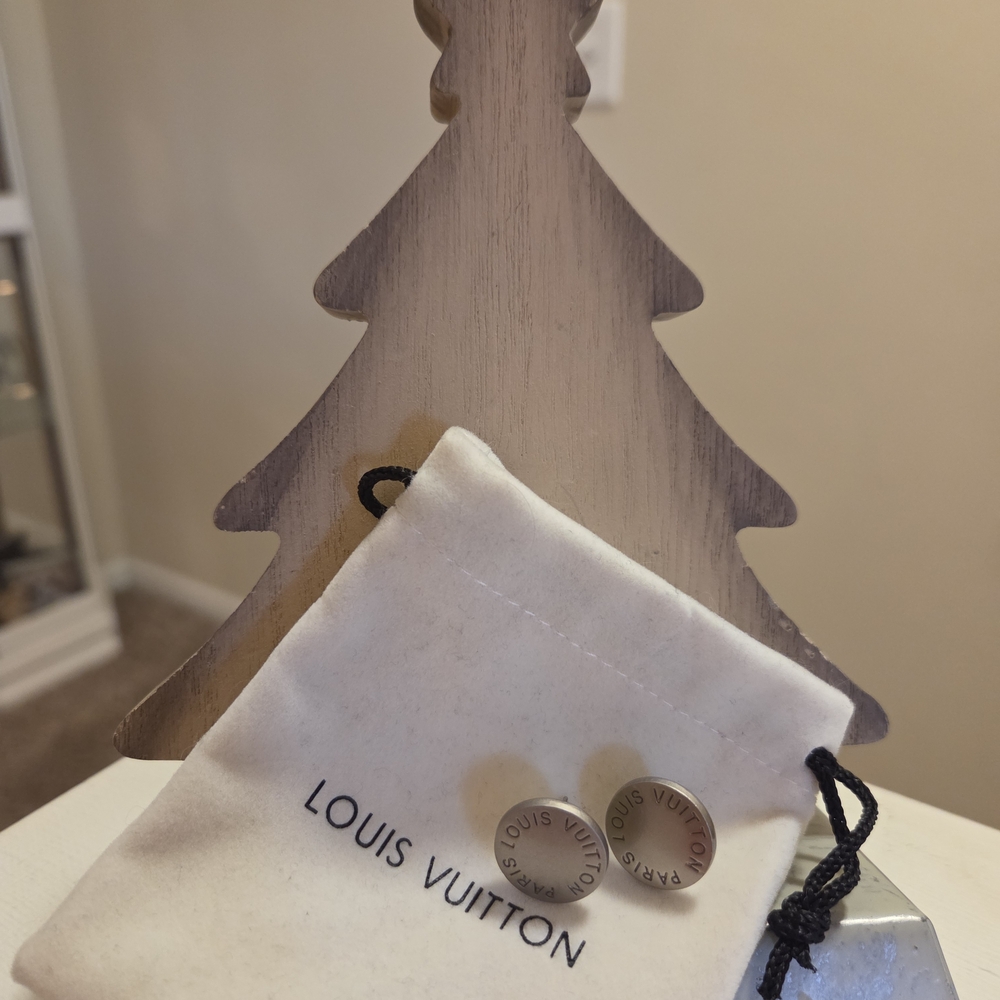 Louis Vuitton Repurposed Silver Button Logo Earrings **Make Me An Offer**